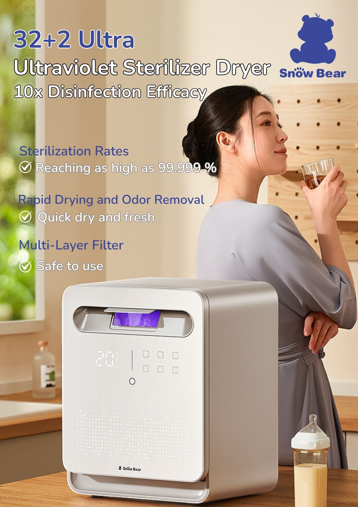 32+2 UVC LEDs Sterilizer Dryer